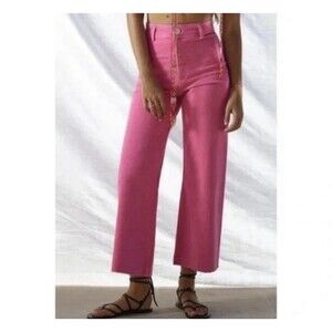 Zara Straight Pink Wide Leg Raw Hem Jeans High Rise Women’s 6